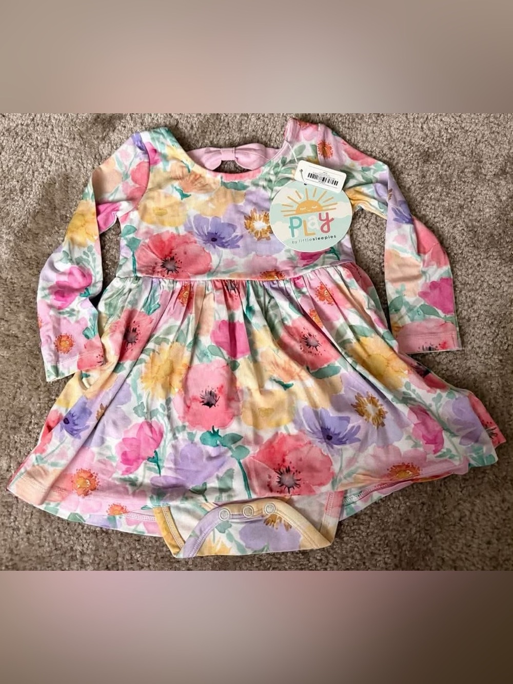 Little Sleepies Long-Sleeve Watercolor Meadow Bodysuit Dress 12/18 months